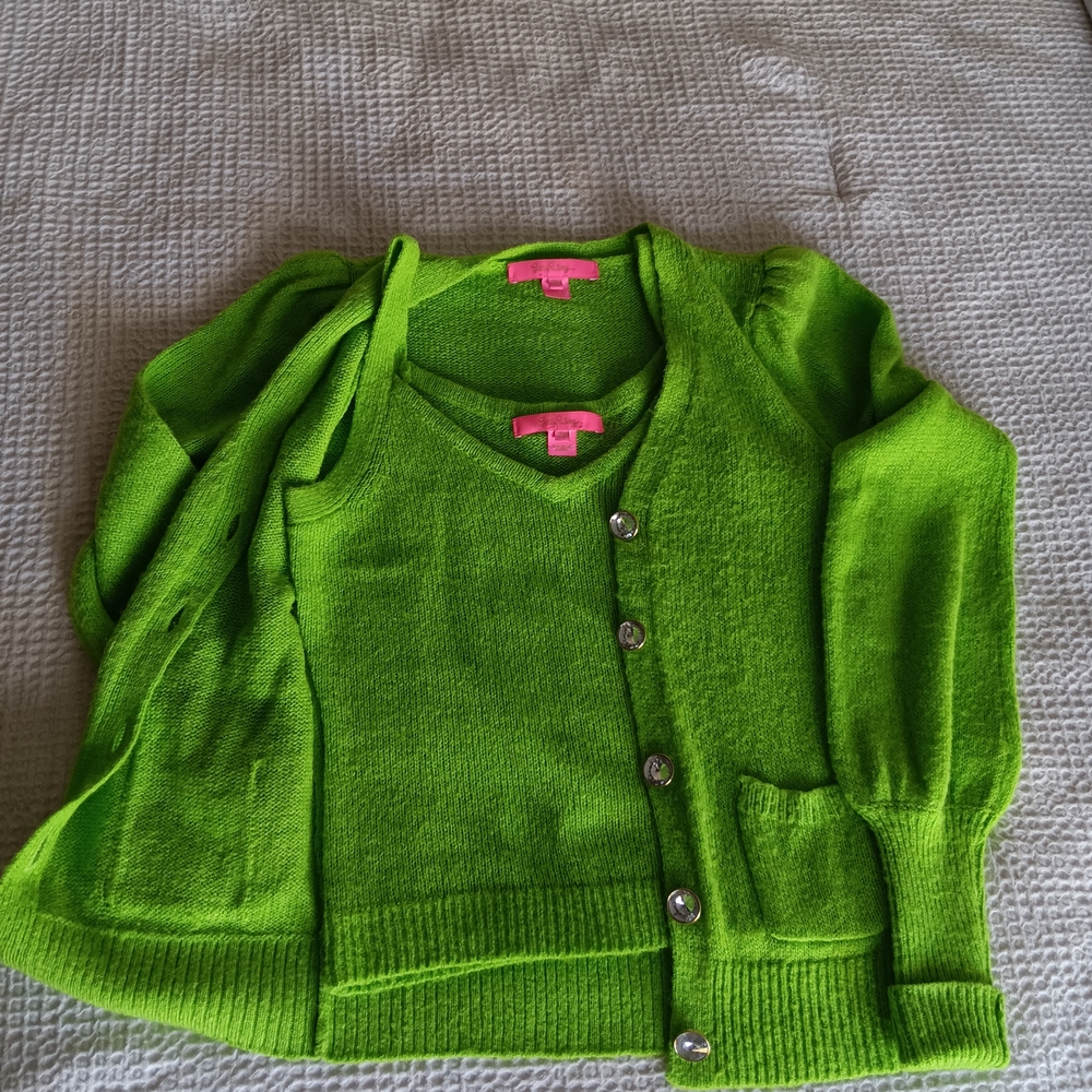 Lilly Pulitzer Vibrant Green Cardigan and Tank Set